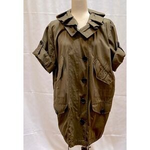 Edun‎ Olive Green Military Style Jacket Short Sleeve Collared M/L